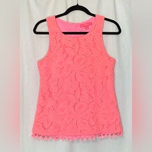 Lilly Pulitzer "Maybelle" Pink BarbieCore Lace Tank top with Fringe